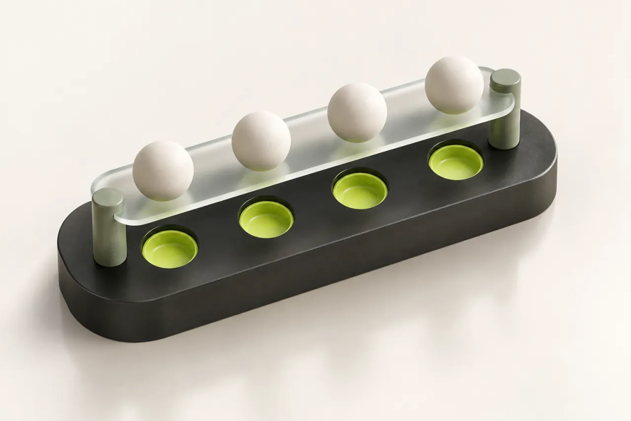 Blank ceramic markers are arranged along a glass rail above matching lime sockets.