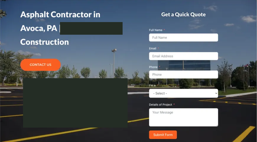 Cropped or redacted website screenshot: paving contractor website — usa