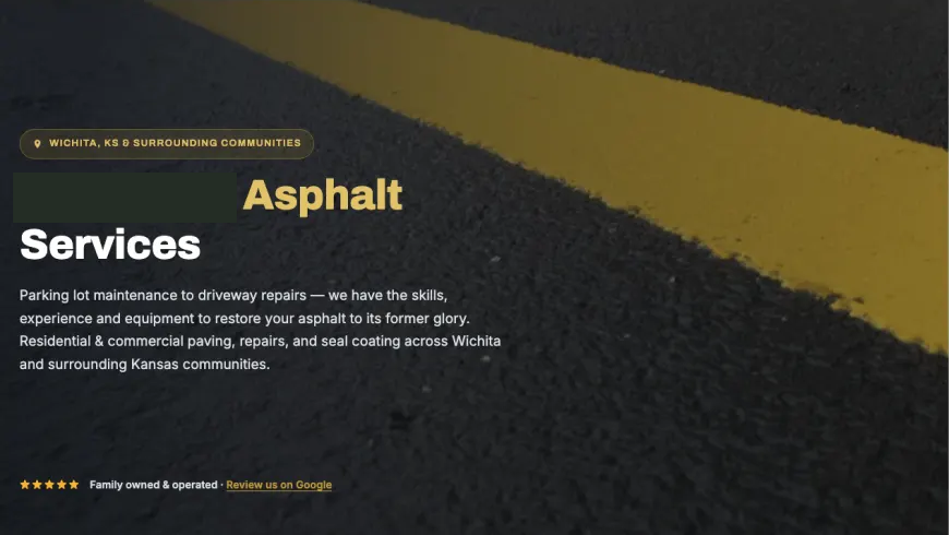 Cropped or redacted website screenshot: asphalt contractor website — wichita