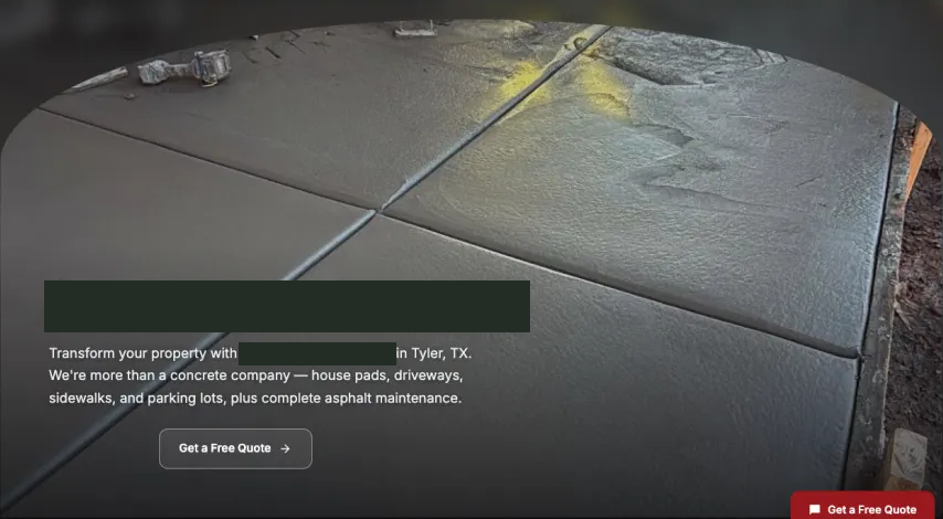 Cropped or redacted website screenshot: concrete contractor website — tyler