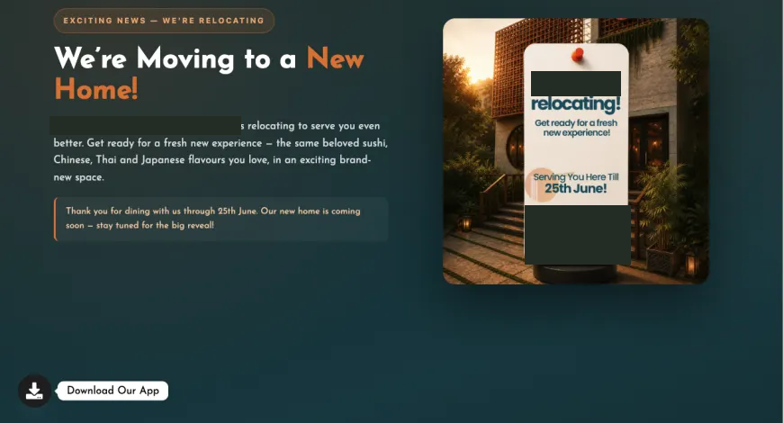 Cropped or redacted website screenshot: restaurant website — usa