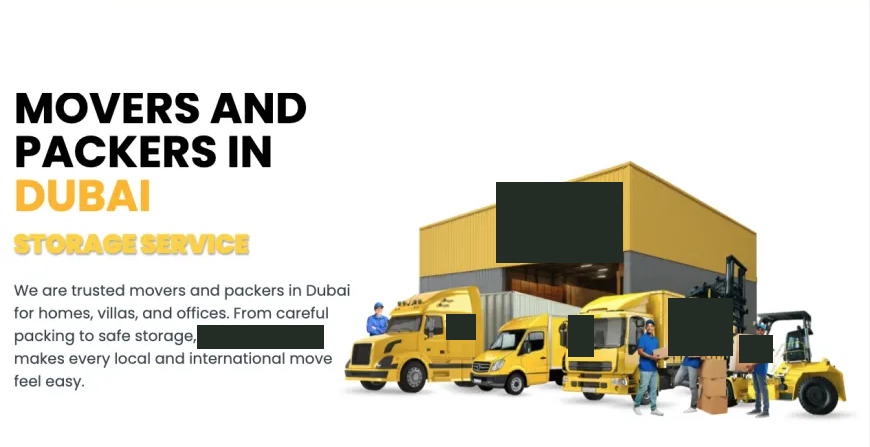 Cropped or redacted website screenshot: moving and logistics website — dubai